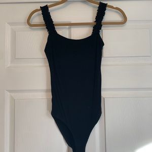 Aqua ruffle sleeve bodysuit